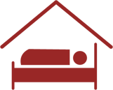 Ícone de cama e edifício a simbolizar reserva de hotel em viagens